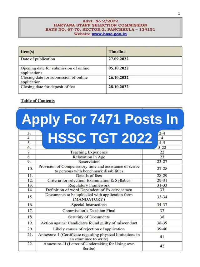 7471 posts in hssc tgt recruitment 2022